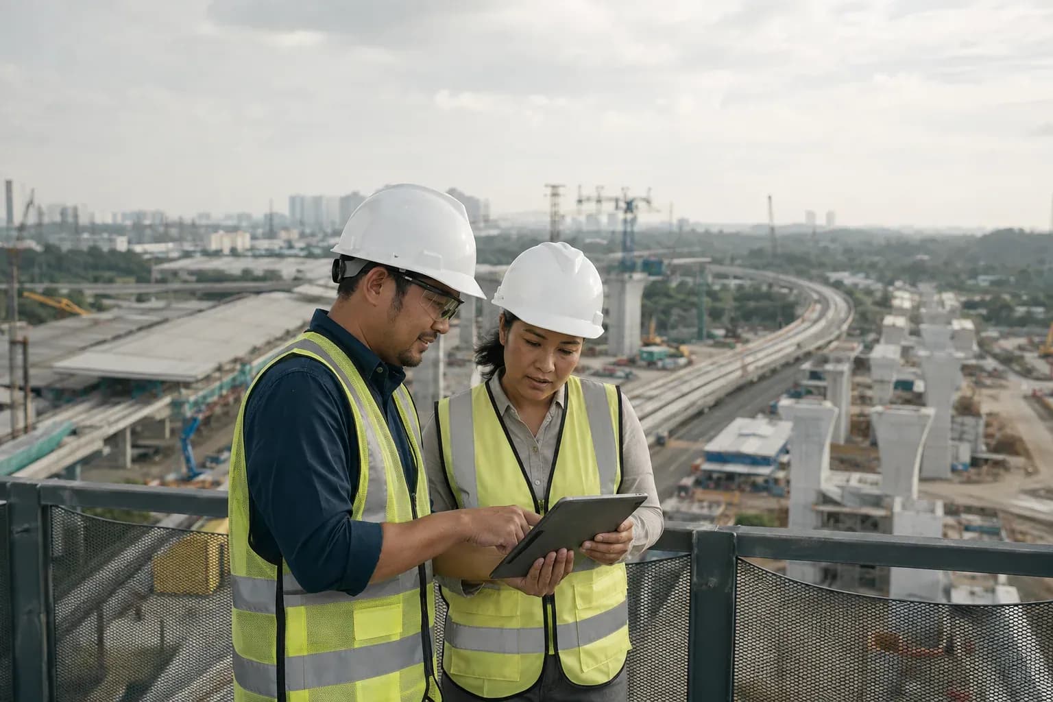 Engineers reviewing a major rail infrastructure development.